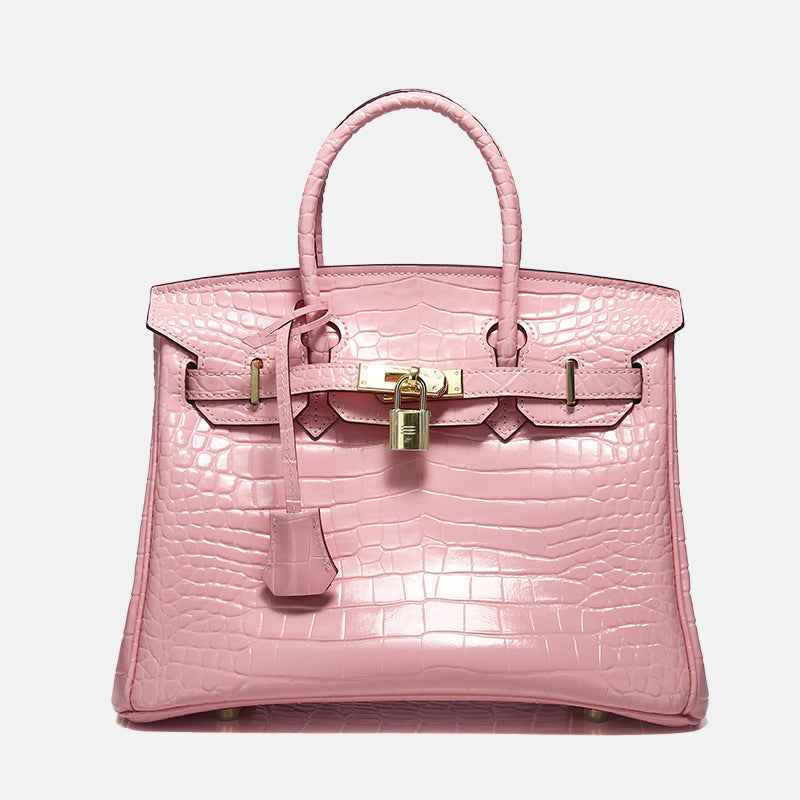 Women’s Smooth Croc Print Genuine Leather Top Handle Bags image 9