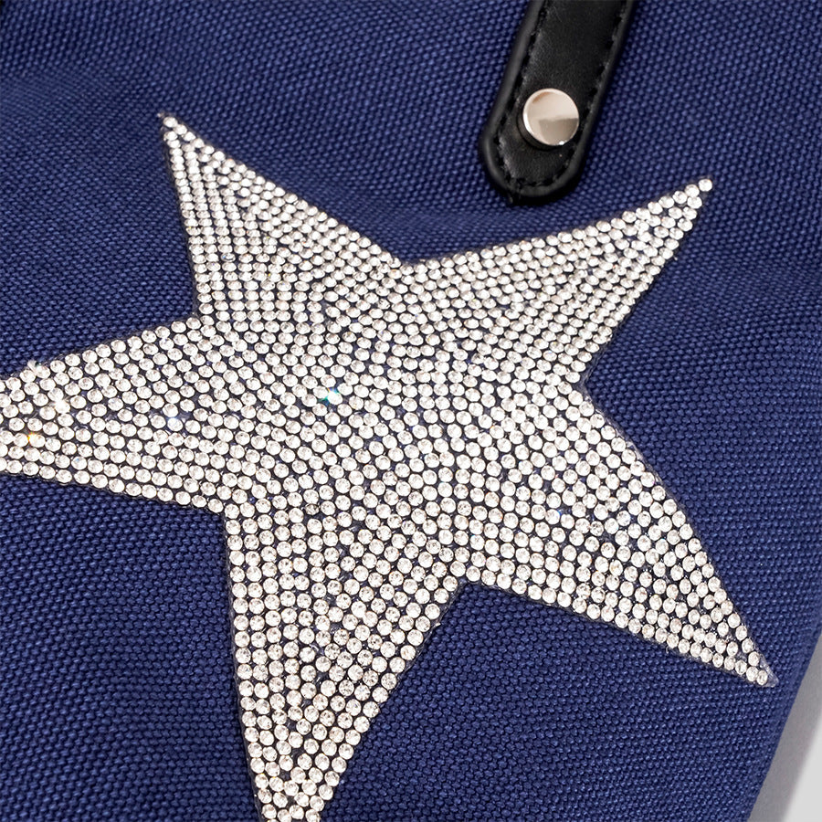 Women’s Rhinestone Stars Canvas Tote Bags in Navy image 8