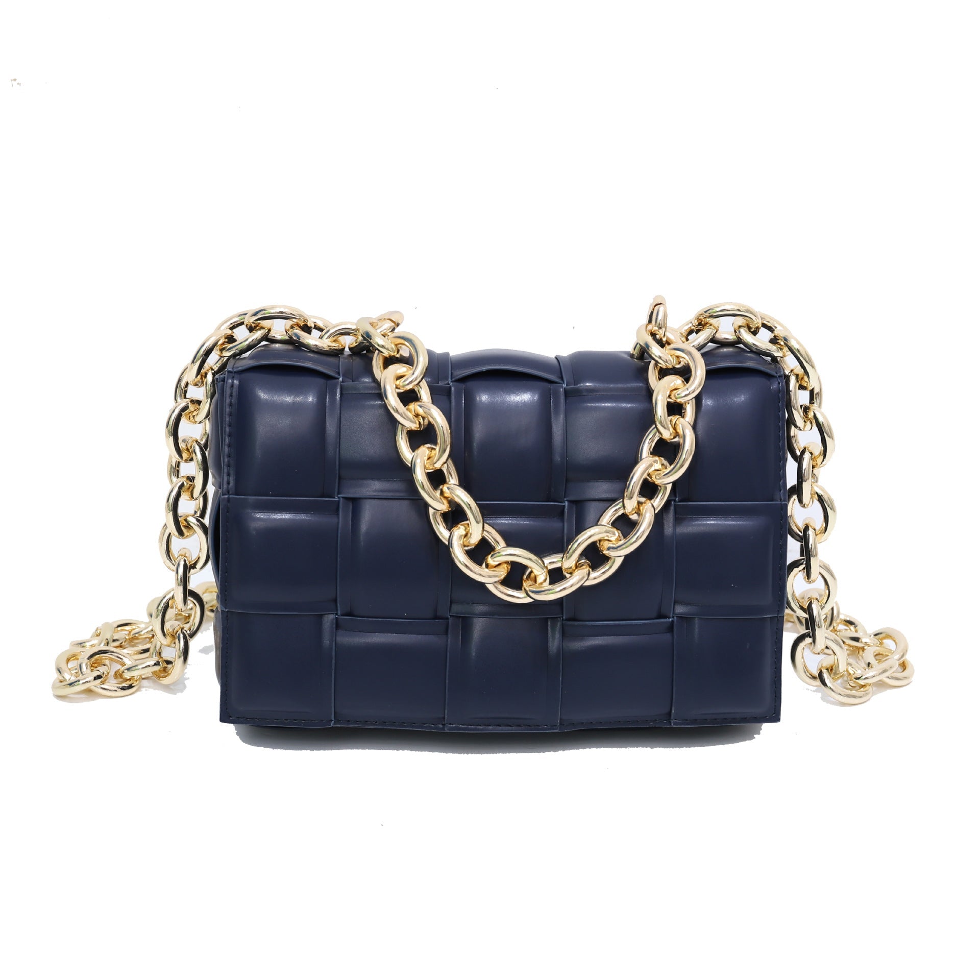 Women’s Metal Chains Leather Woven Crossbody Bags image 9