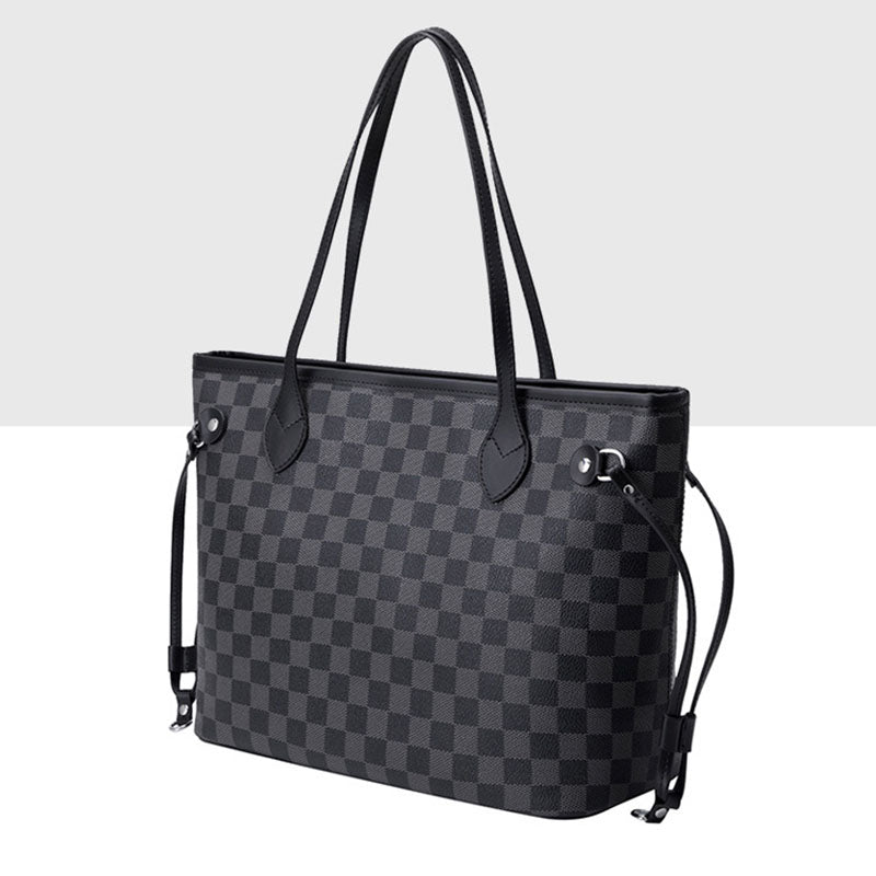 Women’s Black Checkerboard Large Tote Bags with Purse image 2