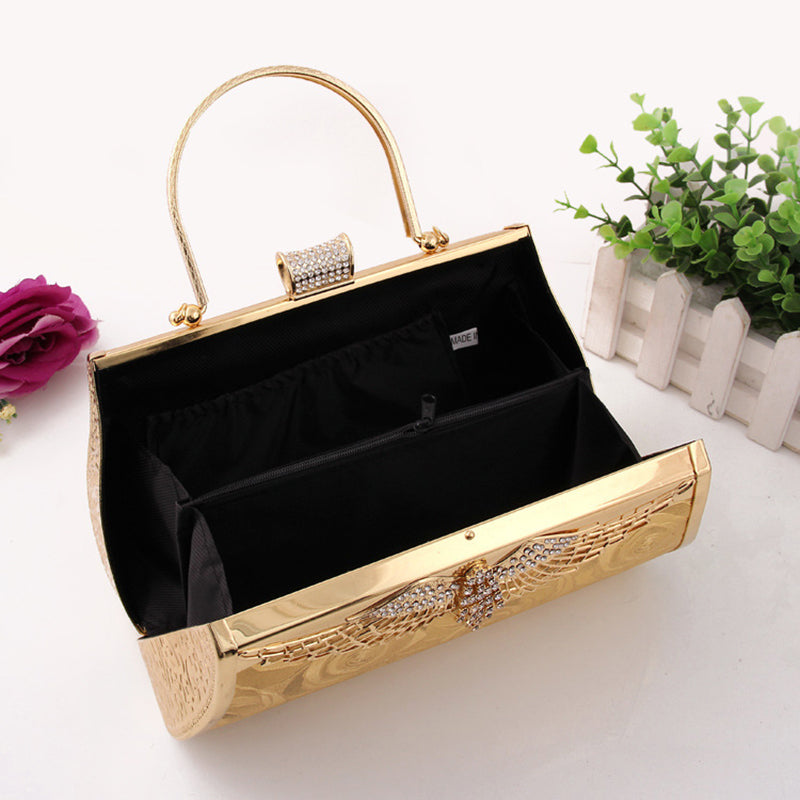 Women’s Rose Print Rhinestone Wings Evening Clutch Bags image 9