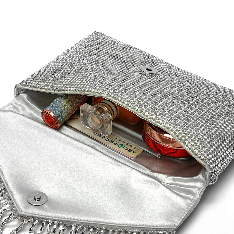 Women’s Silver Rhinestones Envelope Evening Bags with Fringe image 7