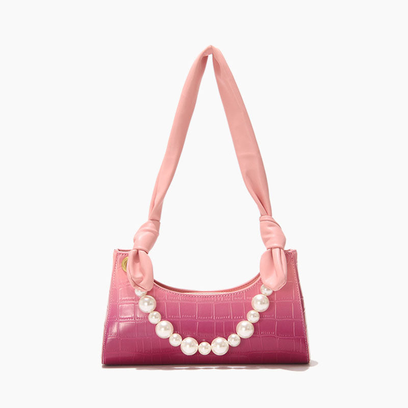Women’s Blush Croc Print Baguette Bags with Pearls image