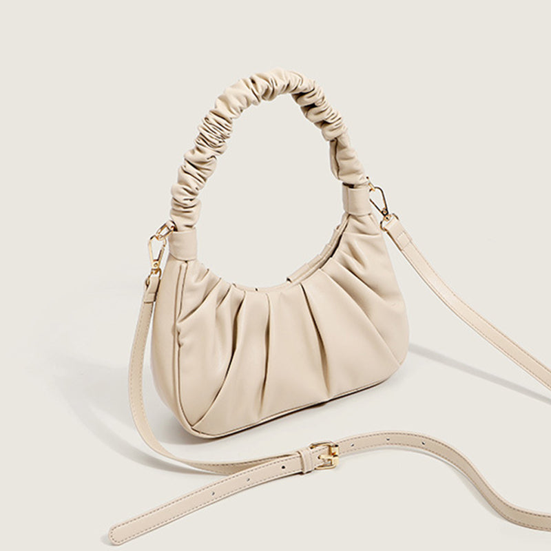 Women’s Ruffle Vegan Leather Hobo Bag with Crossbody Strap image 5