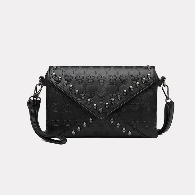 Women’s Black Skulls Envelope Clutch Bag with Shoulder Strap image