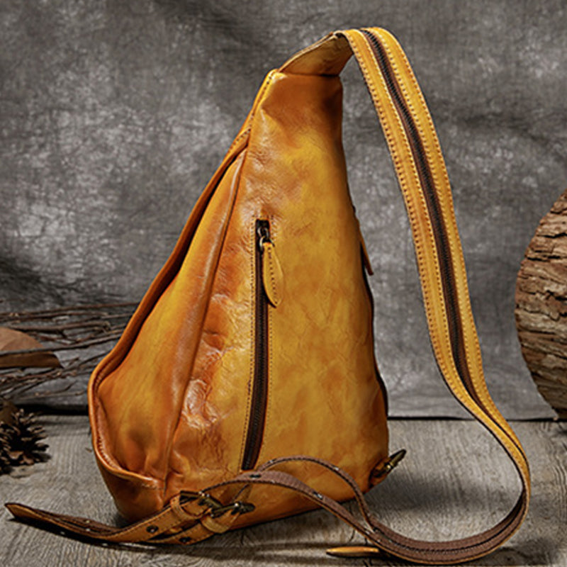 Women’s Flower Embossed Vintage Genuine Leather Sling Bags image 11