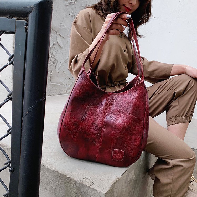 Women’s Stitching Vintage Hobo Tote Bags in Soft Vegan Leather image 8