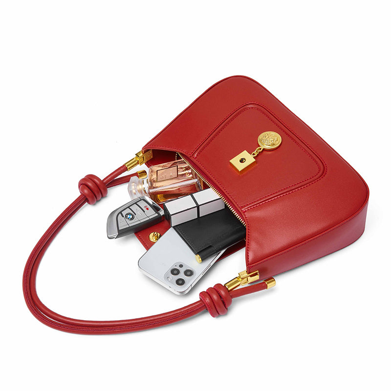 Women’s Genuine Leather Metal Medal Baguette Bags image 3