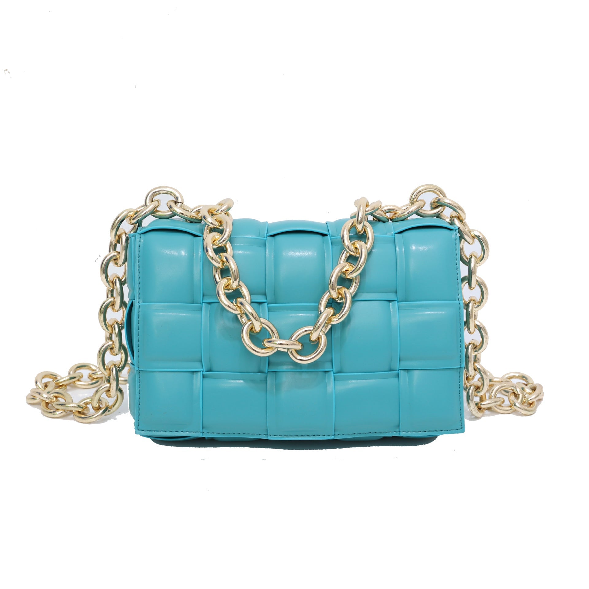 Women’s Metal Chains Leather Woven Crossbody Bags image 12