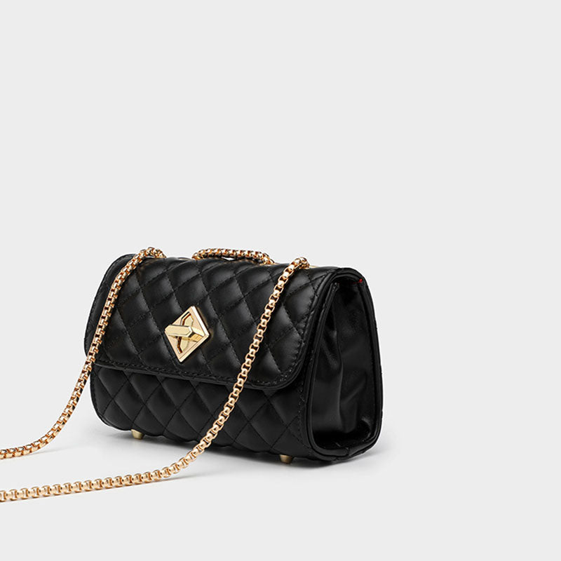 Women’s Black Quilted Vegan Leather Chain Crossbody Bags image 2