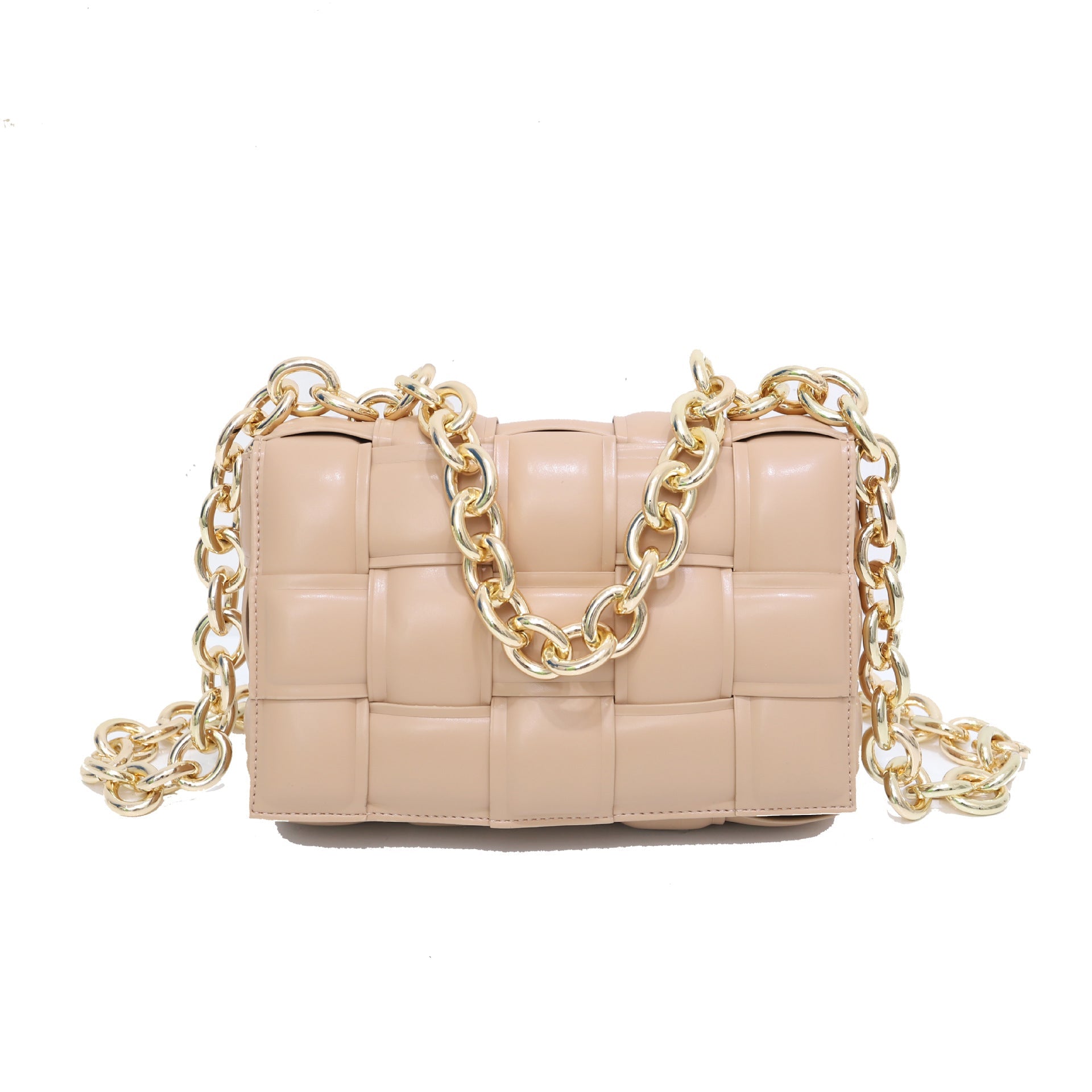 Women’s Metal Chains Leather Woven Crossbody Bags image 13