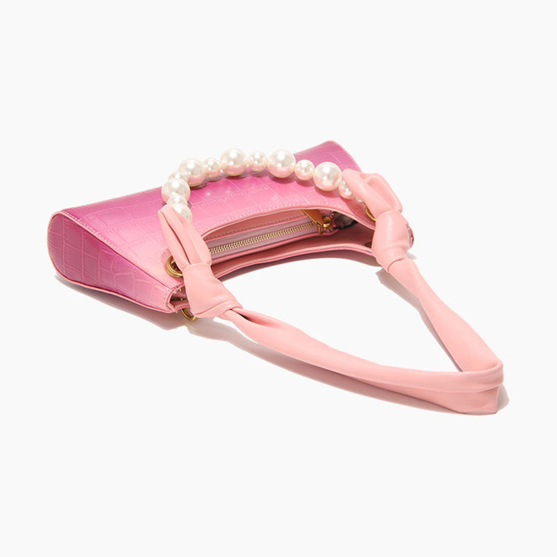 Women’s Blush Croc Print Baguette Bags with Pearls image 4