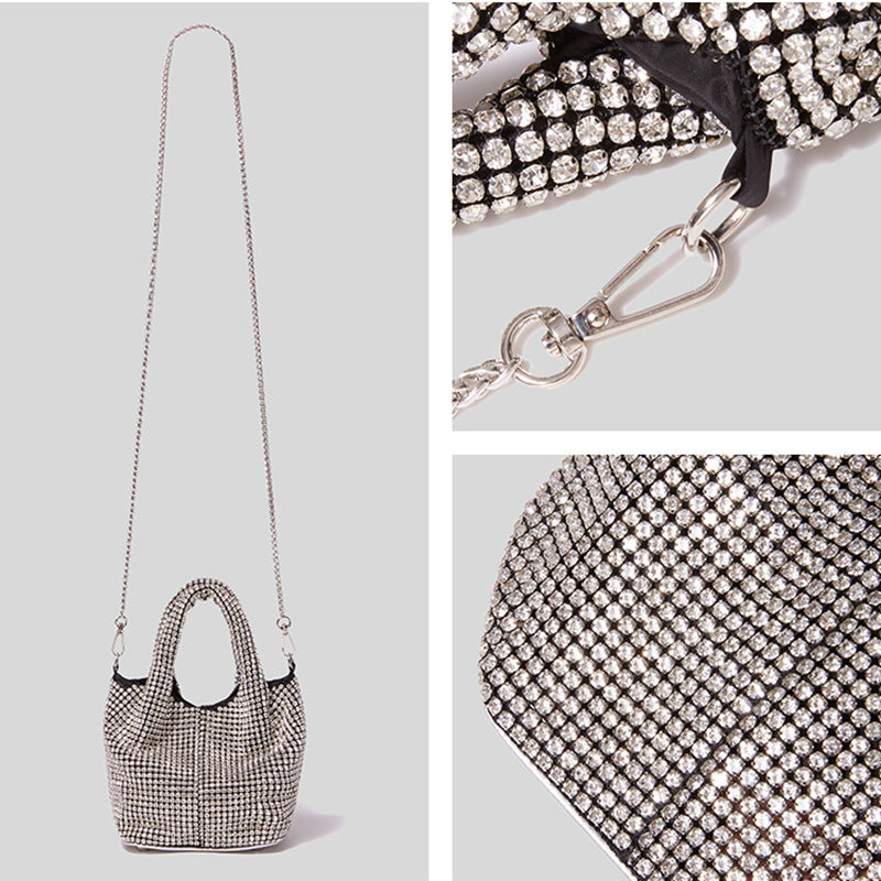 Women’s Small Rhinestones Evening Bucket Bags with Chains image 2