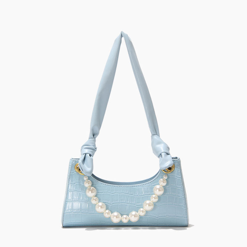Women’s Light Blue Croc Print Baguette Bags with Pearls image