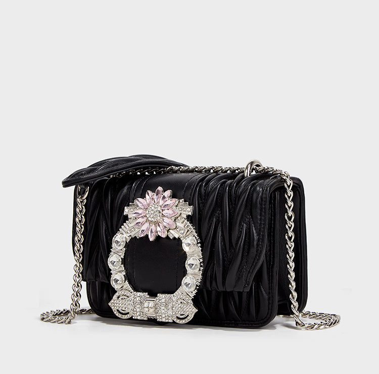 Women’s Jeweled Circle Quilted Small Crossbody Bags in Genuine Leather image 2