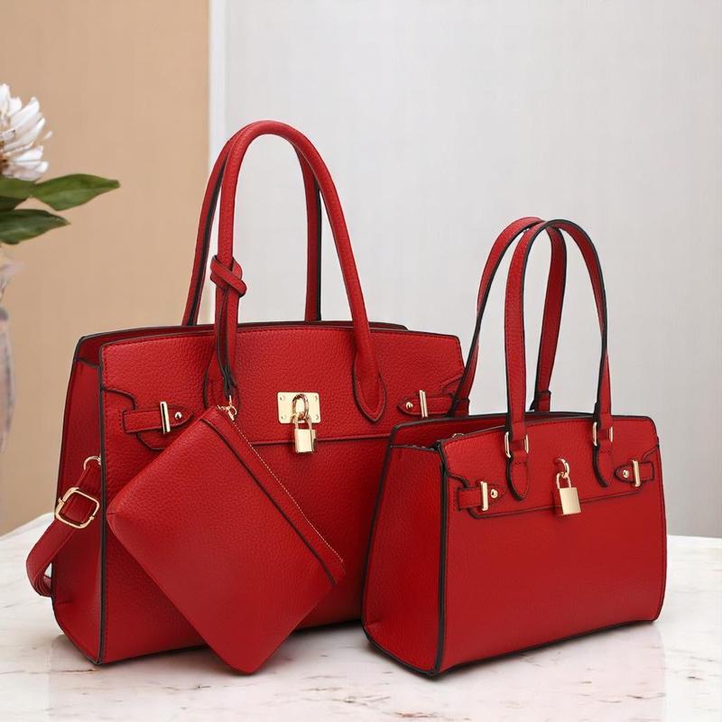 3-Piece Vegan Leather Handbag Set, Fashion Tote Bag with Crossbody Bag and Extra Pouch, Women's Musthave Bag for Fall, Winter and Holiday