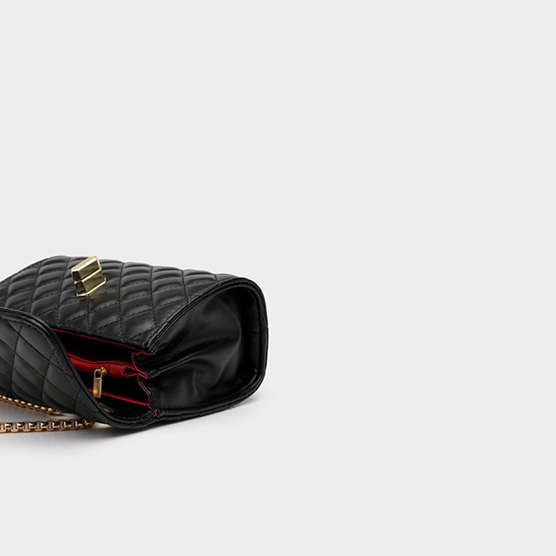 Women’s Black Quilted Vegan Leather Chain Crossbody Bags image 4