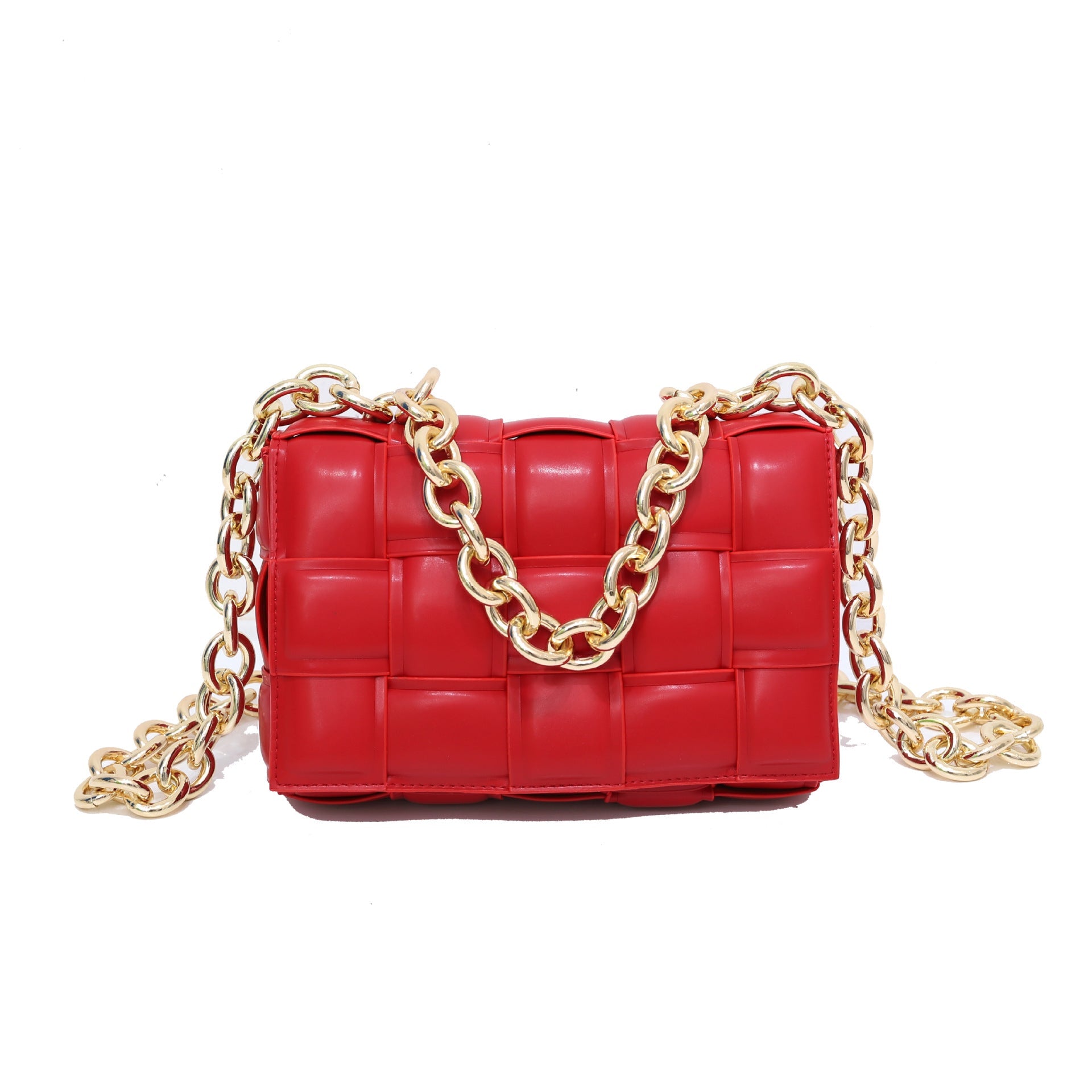 Women’s Metal Chains Leather Woven Crossbody Bags image 11