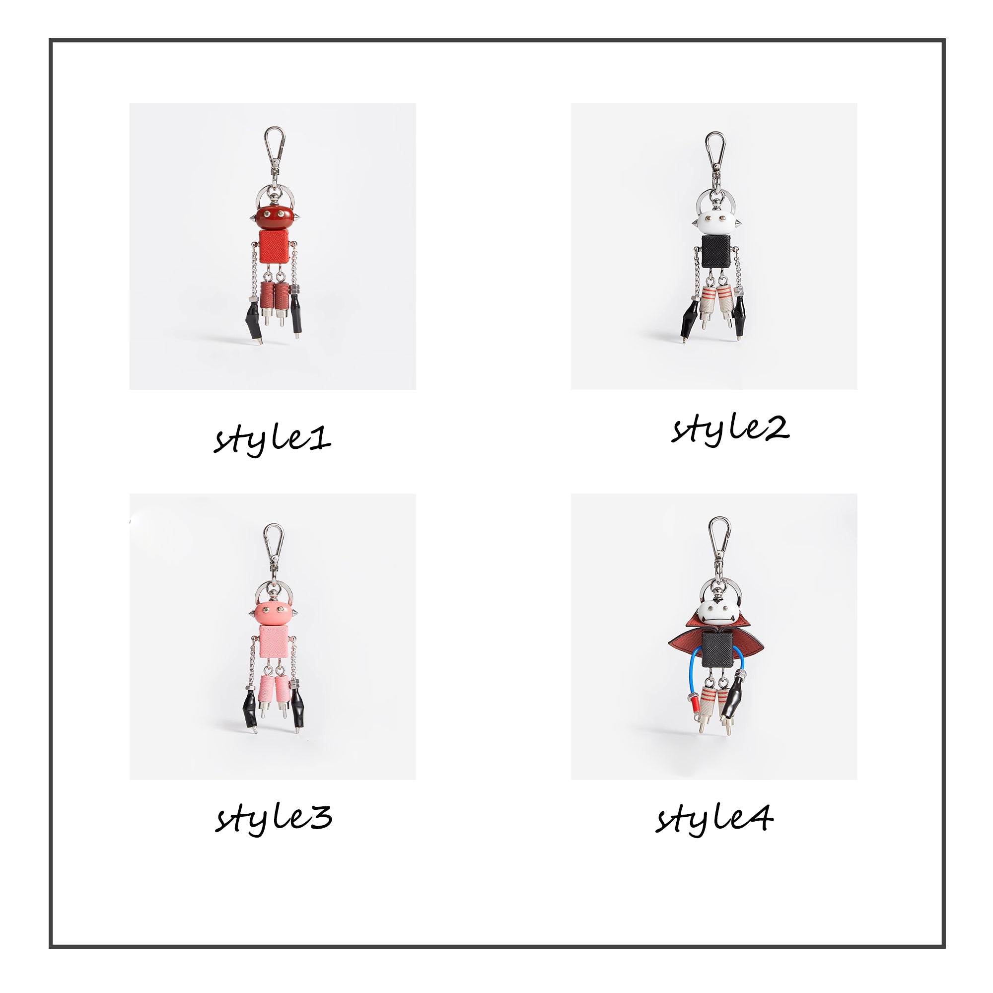 Saffiano Leather Modern Robot Style Keychain Pendant for Luxury Bags – Cute ; Trendy Accessory