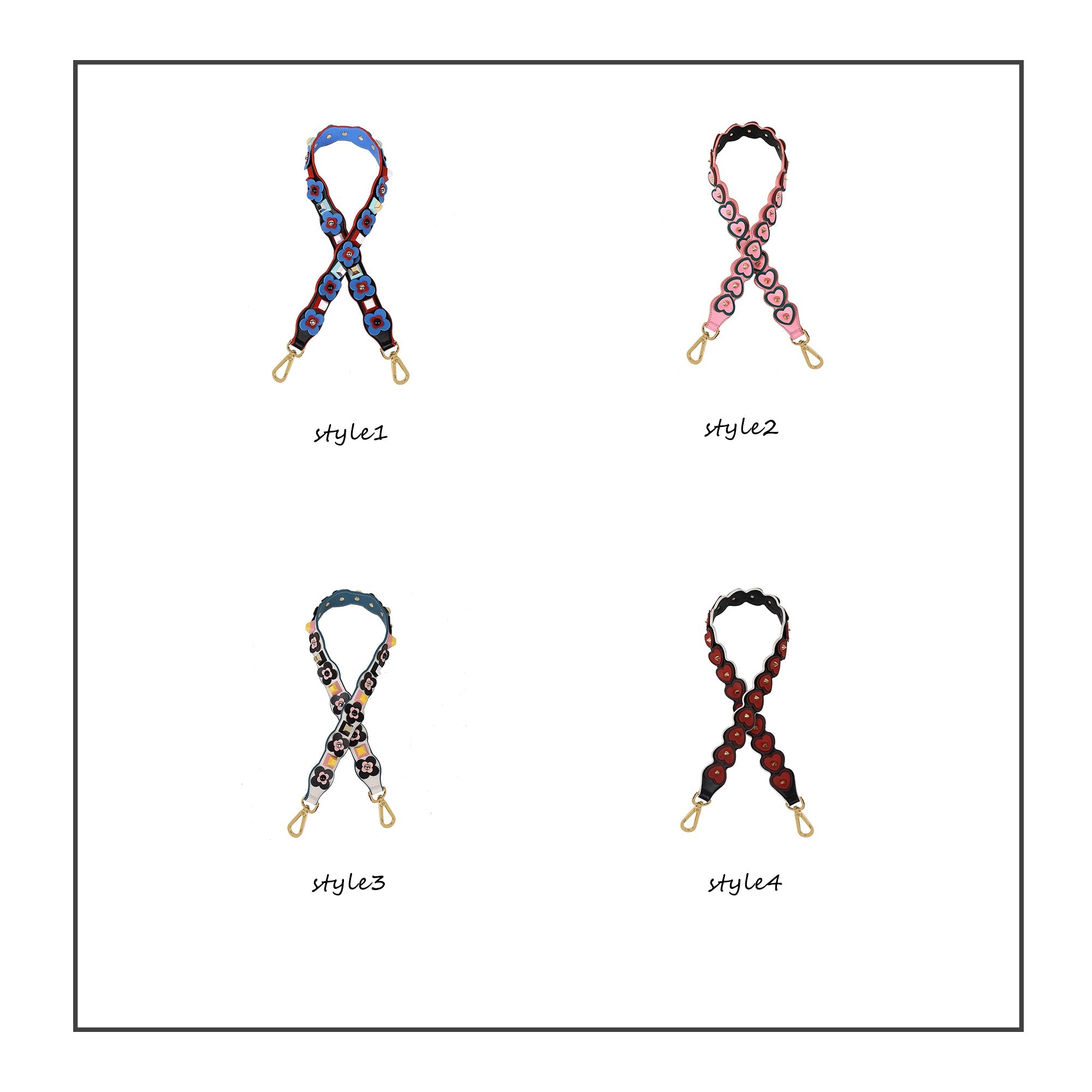 Studded Color-Block Shoulder Strap for Women – Floral Double-Sided Bag Strap, Versatile and Stylish Replacement Strap for Handbags