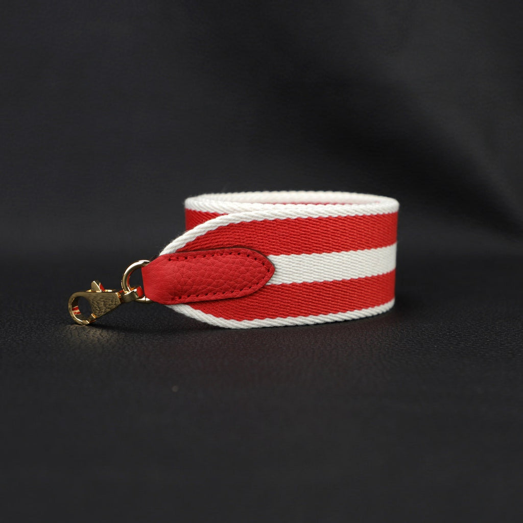 50mm Striped Canvas Shoulder Bag Strap: Togo Leather Accent