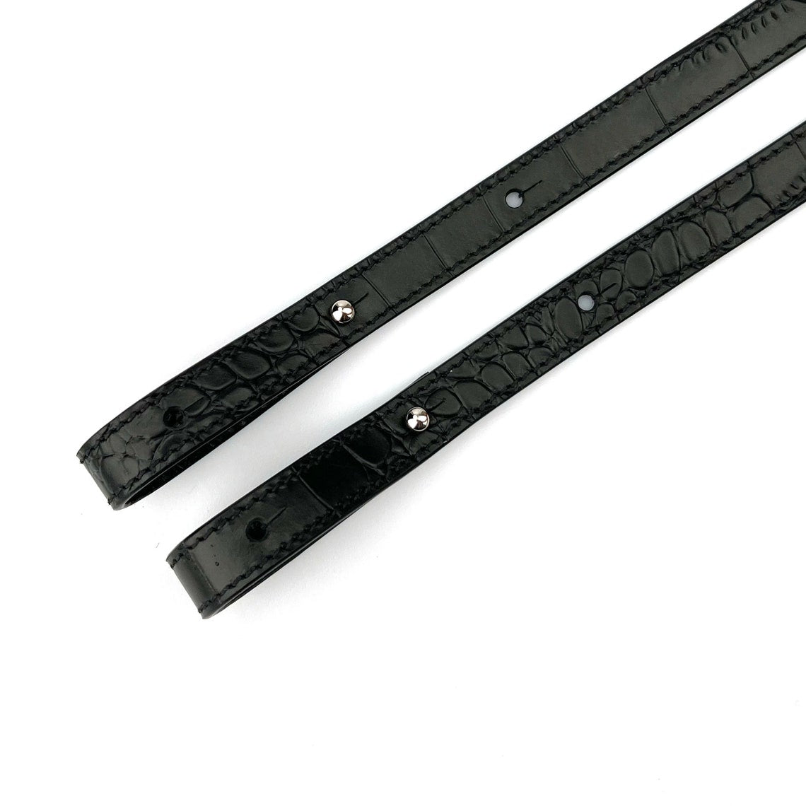 Hermès Style Black Crocodile Grain Leather Bandoulière (15mm Slim): Luxury Crossbody/Shoulder Strap