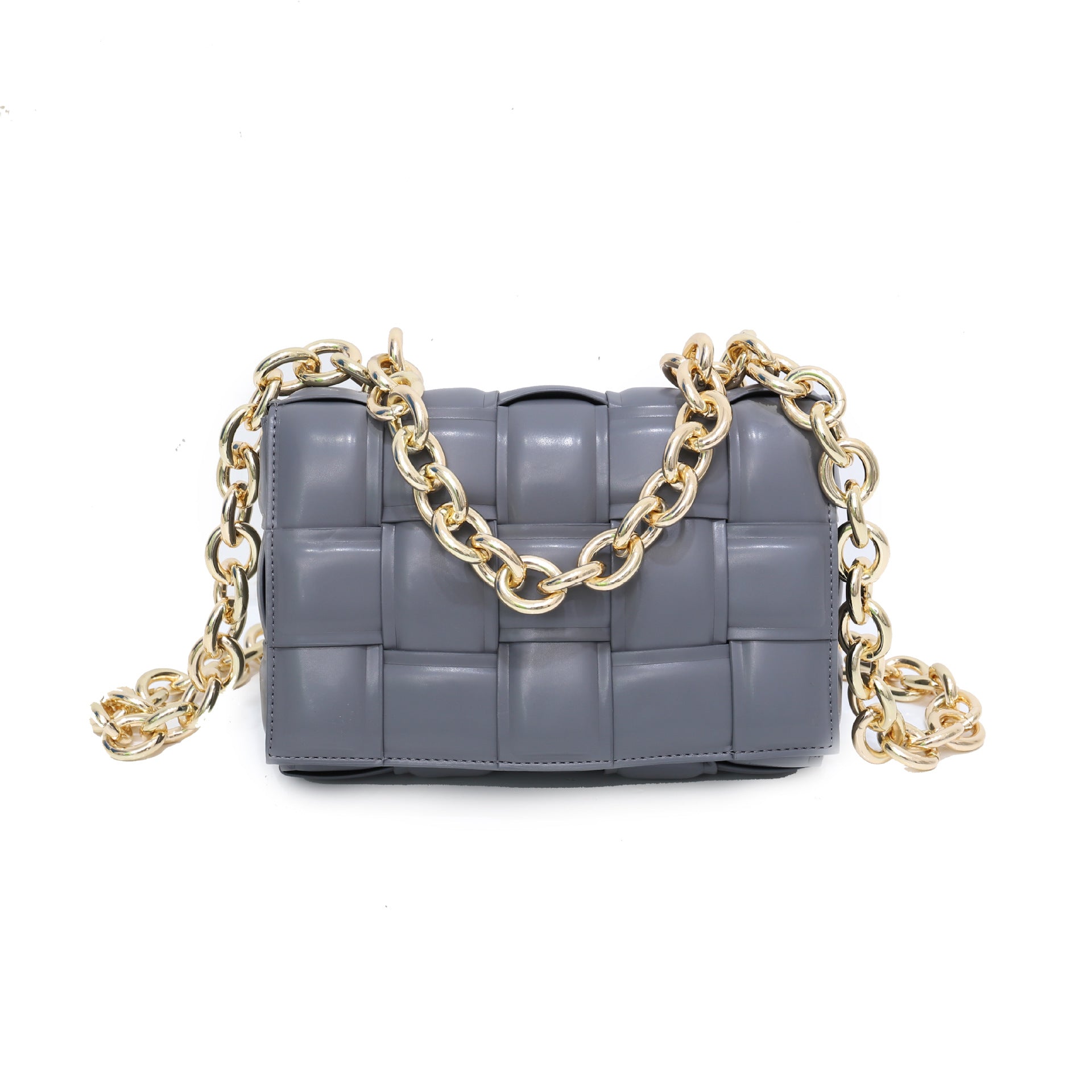 Women’s Metal Chains Leather Woven Crossbody Bags image 14