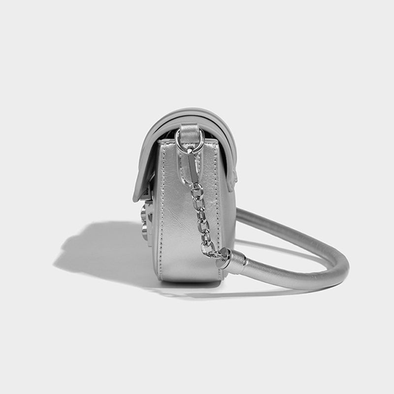 Women’s Metallic Flap Buckle Baguette Bags – Silver image 5