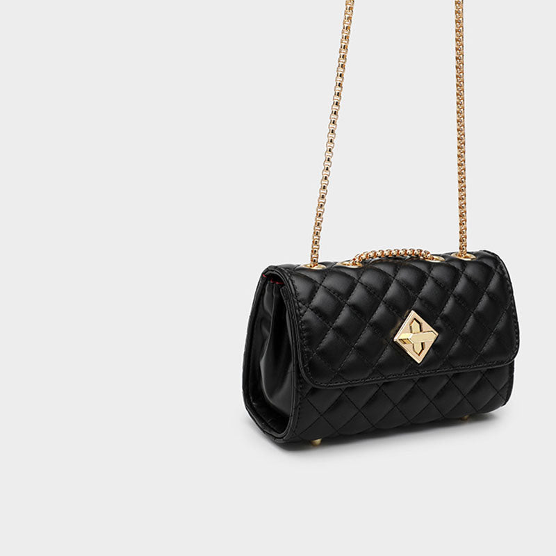 Women’s Black Quilted Vegan Leather Chain Crossbody Bags image 3
