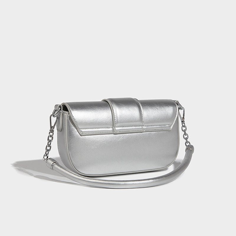 Women’s Metallic Flap Buckle Baguette Bags – Silver image 6