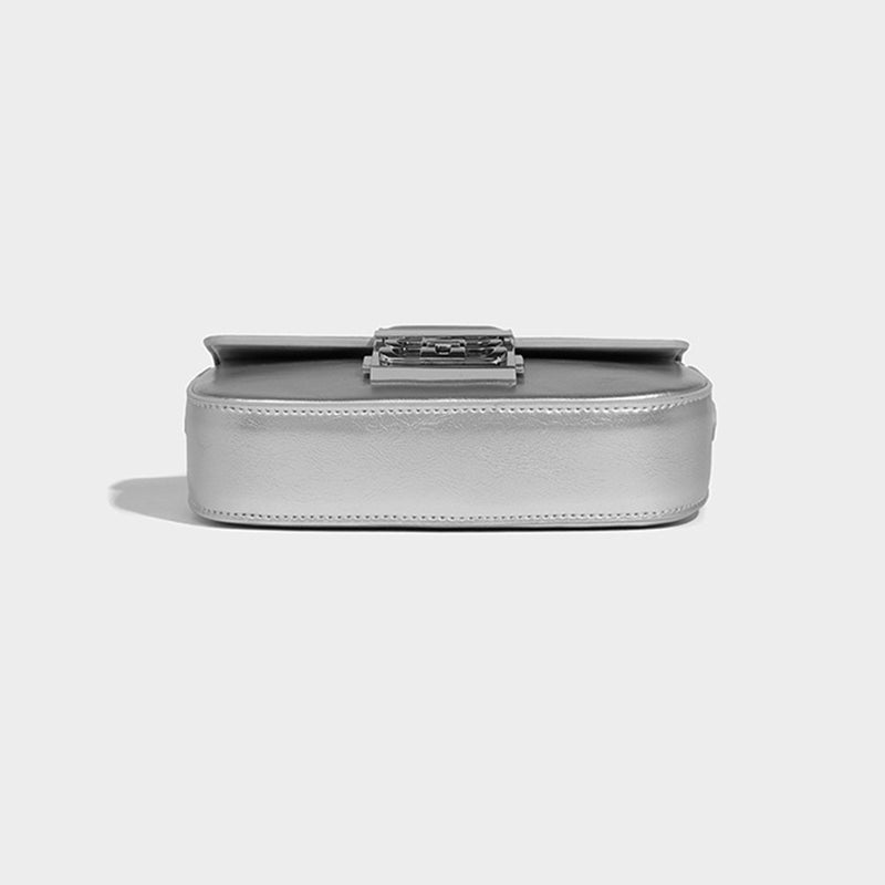 Women’s Metallic Flap Buckle Baguette Bags – Silver image 7