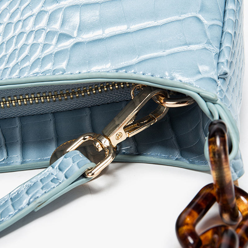 Women’s Croc Print Baguette Bag in Vegan Leather with Shoulder Strap image 6