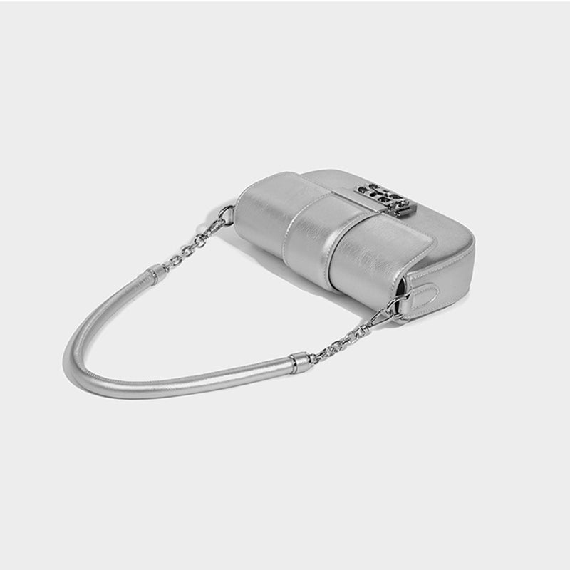 Women’s Metallic Flap Buckle Baguette Bags – Silver image 8