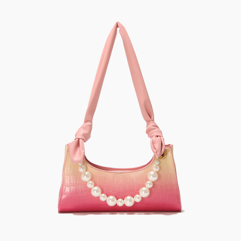 Women’s Strawberry Croc Print Baguette Bags with Pearls image