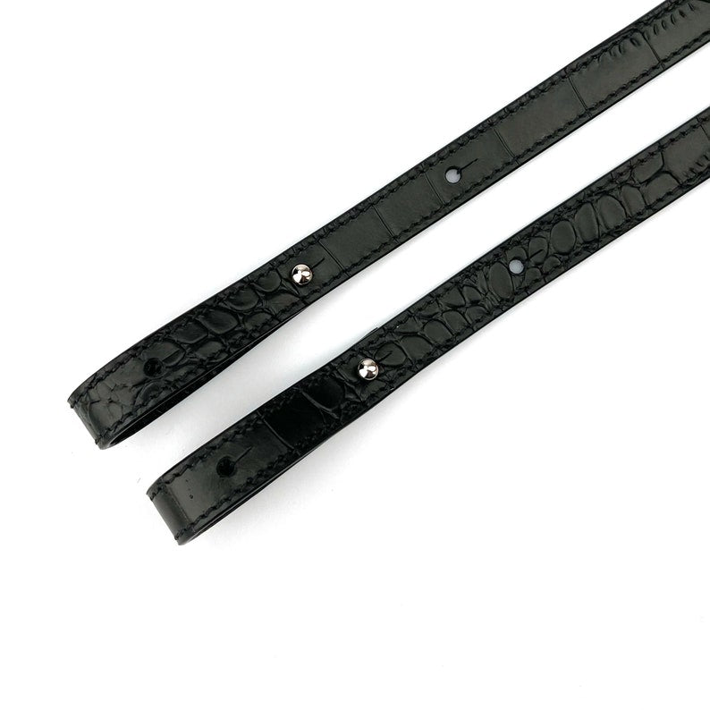 Hermès Style Black Crocodile Grain Leather Bandoulière (15mm Slim): Luxury Crossbody/Shoulder Strap