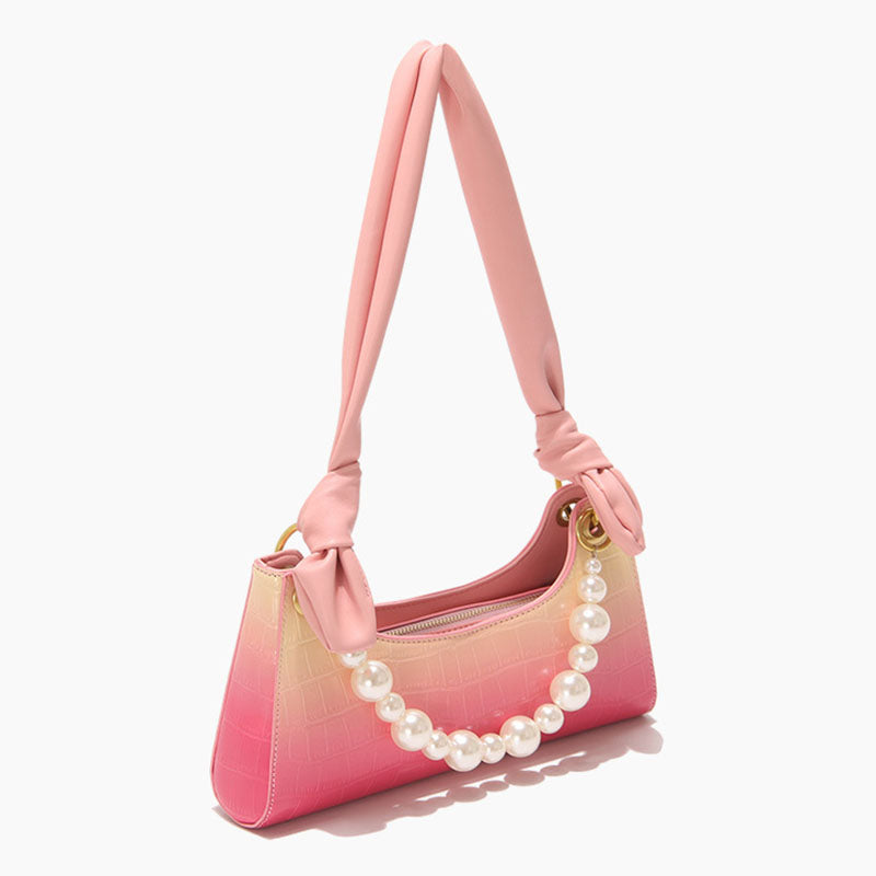 Women’s Strawberry Croc Print Baguette Bags with Pearls image 2