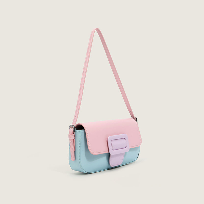 Women’s Contrast Color Flap Baguette Bags in Vegan Leather image 2
