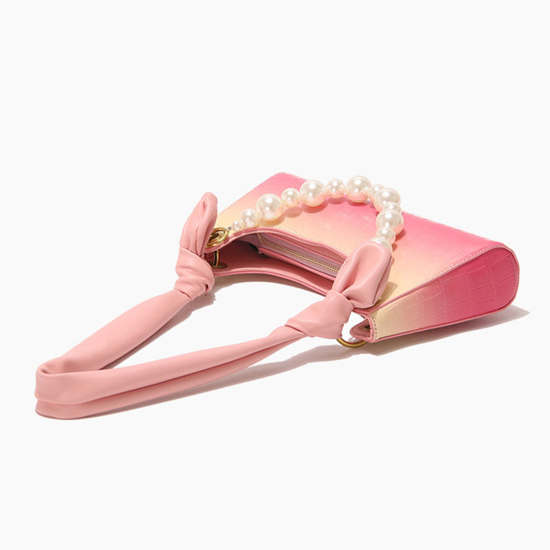 Women’s Strawberry Croc Print Baguette Bags with Pearls image 3