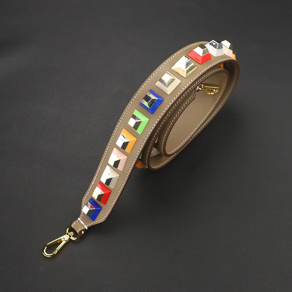 4cm width Pre-owned Multicolor Studded Leather  shoulder Strap,Strap You Bag Strap,Crossbldy strap,Guitar strap for women bags