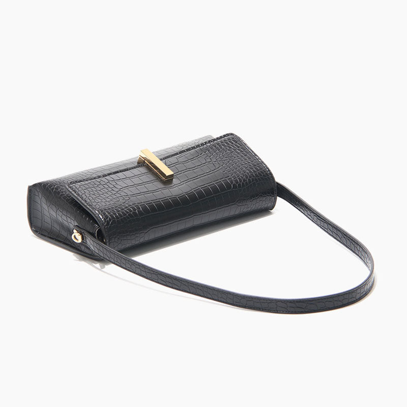 Women’s Croc Mini Baguette Bags in Black Vegan Leather image 4