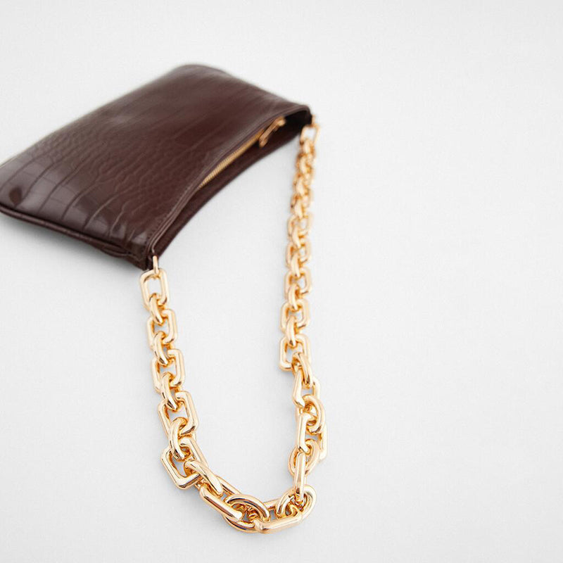 Women’s Chains Baguette Bag in Brown Croc Print Vegan Leather image 4