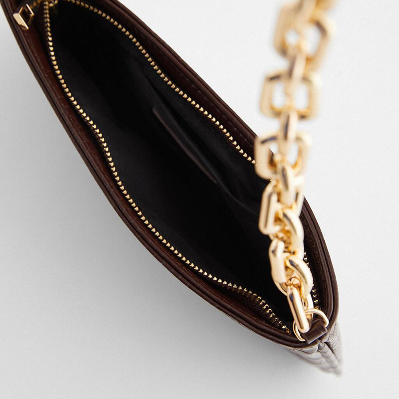 Women’s Chains Baguette Bag in Brown Croc Print Vegan Leather image 5