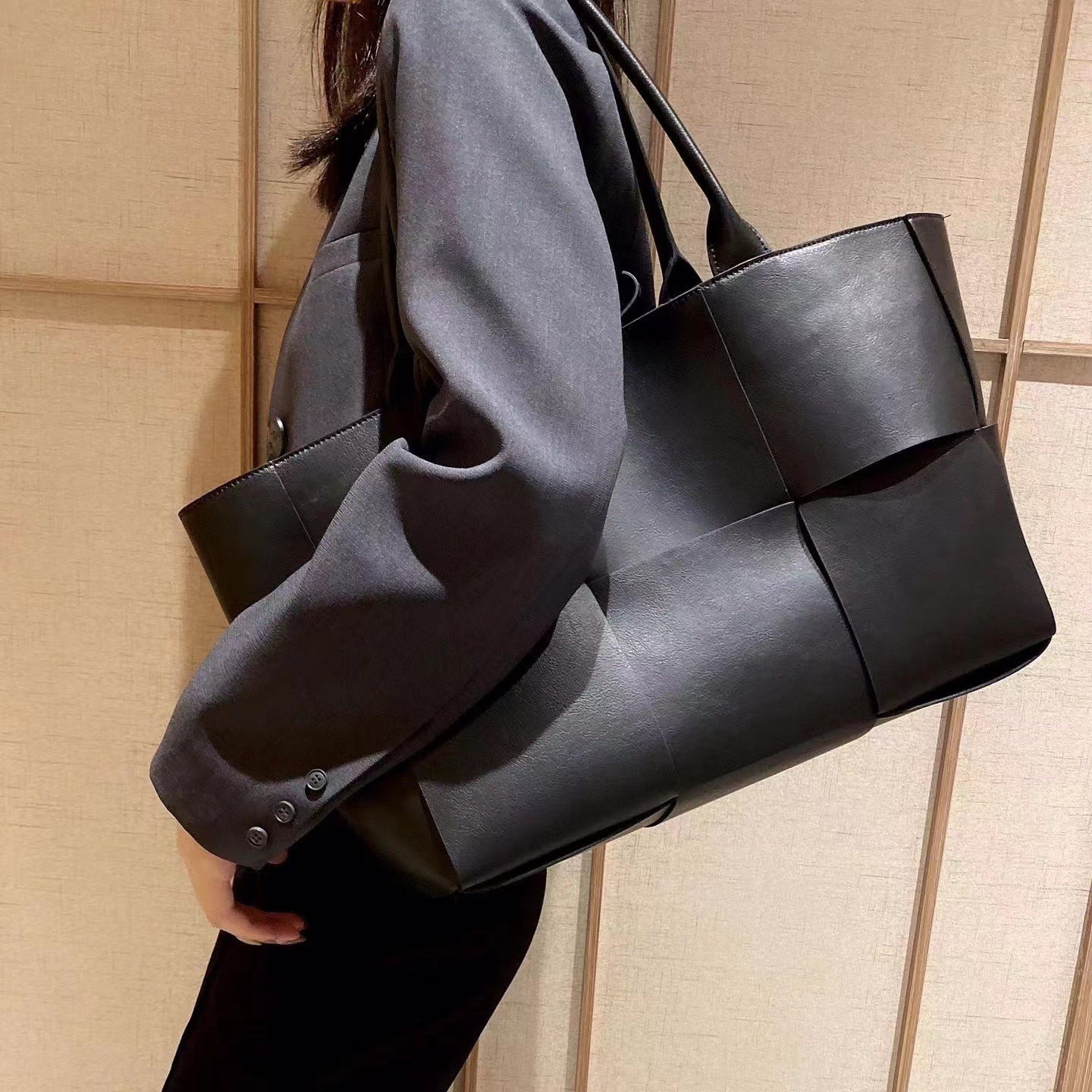 Women’s Woven Large Genuine Leather Tote Bags 35CM image 3