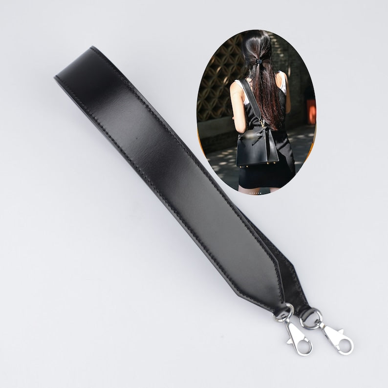 Hermès Style Black Box Calf Leather Bandoulière (40mm Wide): Compatible Shoulder/Crossbody Strap for Kelly Bags