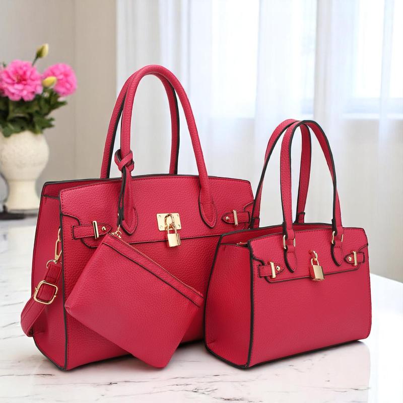 3-Piece Vegan Leather Handbag Set, Fashion Tote Bag with Crossbody Bag and Extra Pouch, Women's Musthave Bag for Fall, Winter and Holiday
