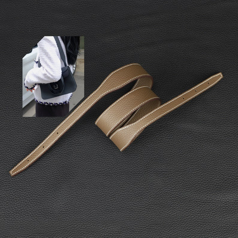 Artisanal Togo Leather Bandoulière (30mm Wide): Hand-Stitched Shoulder Strap Compatible with Hermès Halzan Bag