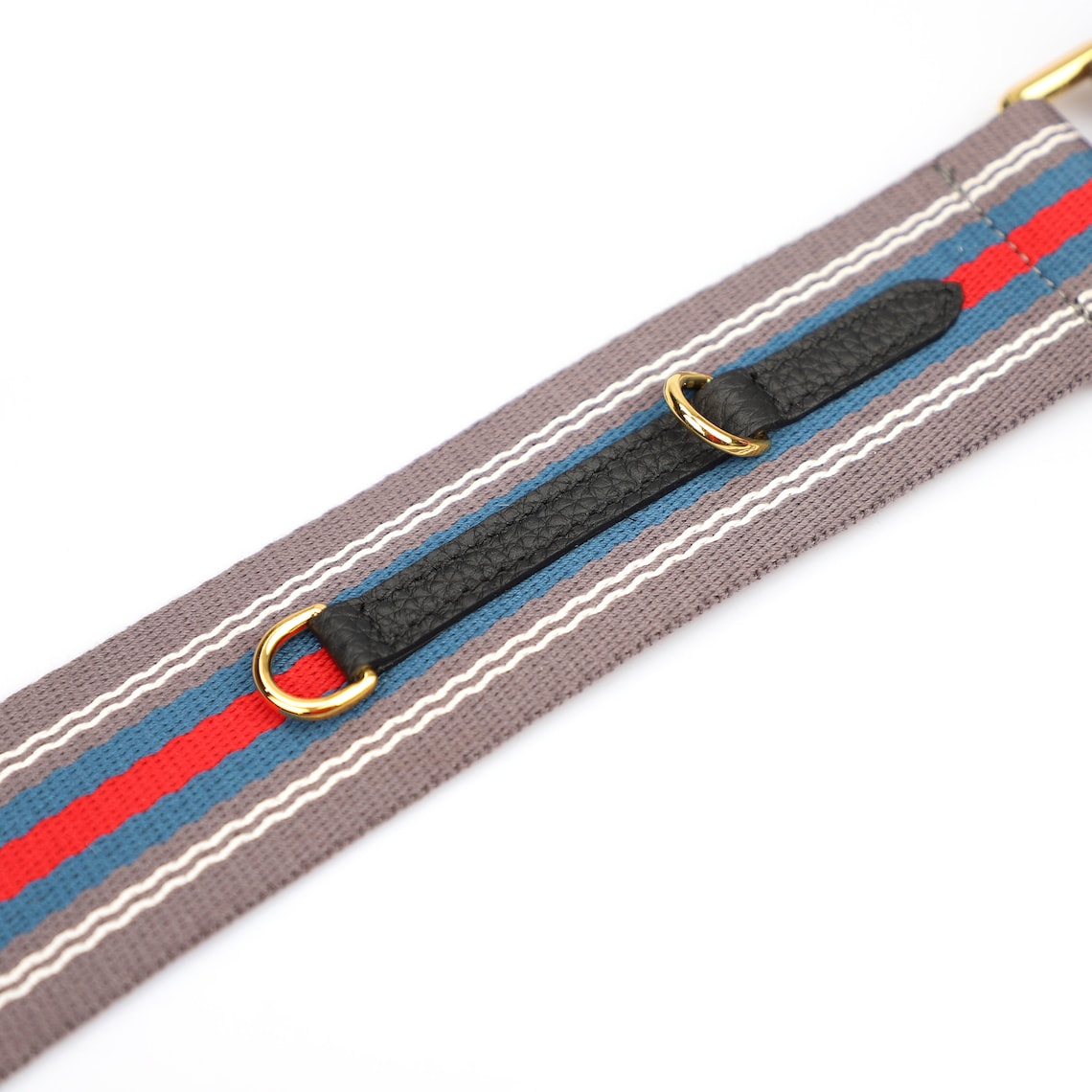 Striped Bag Strap: Adjustable Cotton Webbing with Black Leather Ends