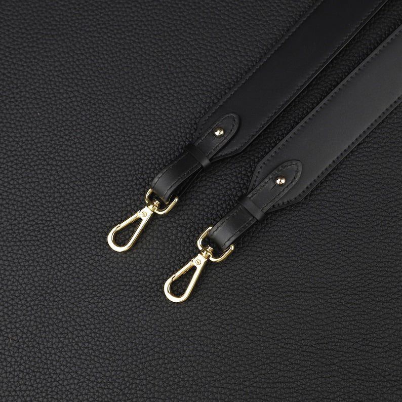 Hermès Style Black Swift Leather Bandoulière (30mm Wide): Detachable Shoulder/Crossbody Strap Compatible with Luxury Bags