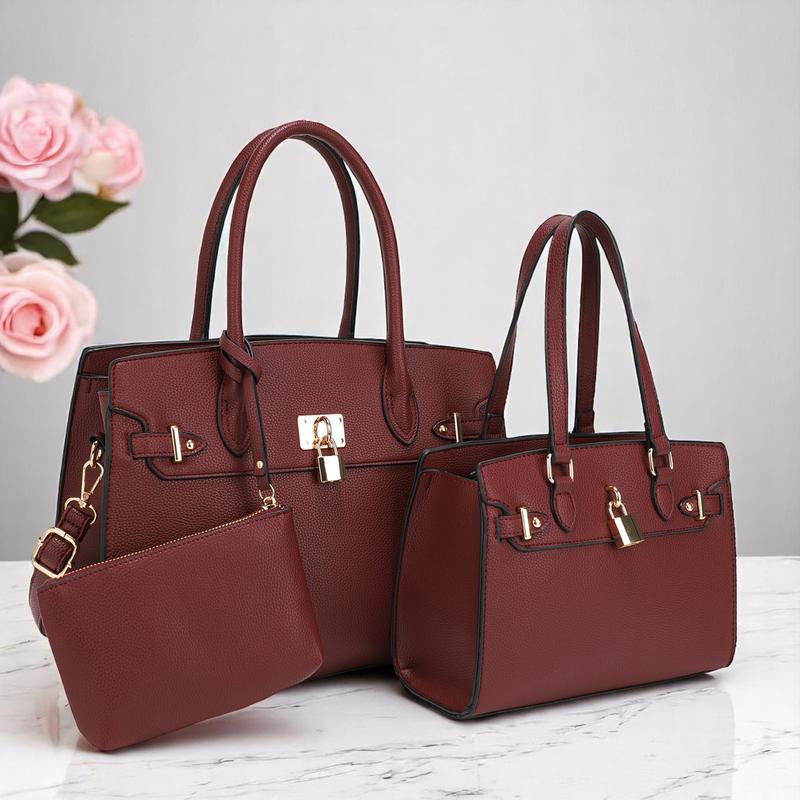 3-Piece Vegan Leather Handbag Set, Fashion Tote Bag with Crossbody Bag and Extra Pouch, Women's Musthave Bag for Fall, Winter and Holiday
