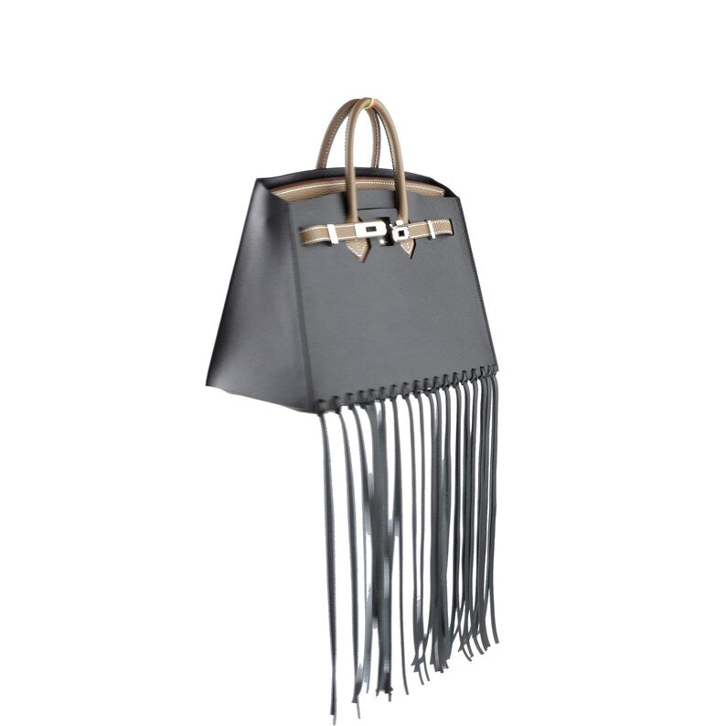 Black Fringe Bag Cover for Kelly bag | Leather Protective Bag Cape | Luxury Purse Cover with Long Tassels | Custom Handmade Bag Accessory